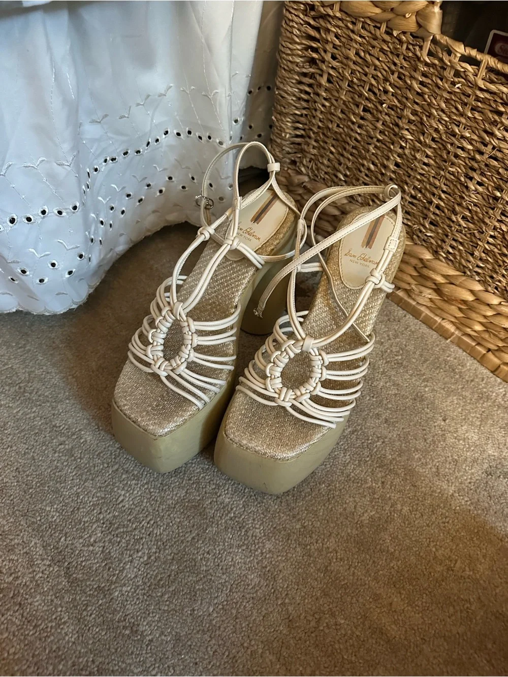 Sam Edelman Platform Woven Rope Sandals in Cream